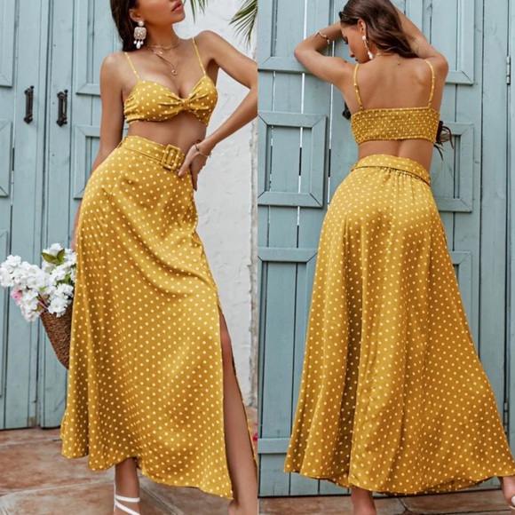 SHEIN Dresses & Skirts - Shein Yellow Polkadot Skirt Set